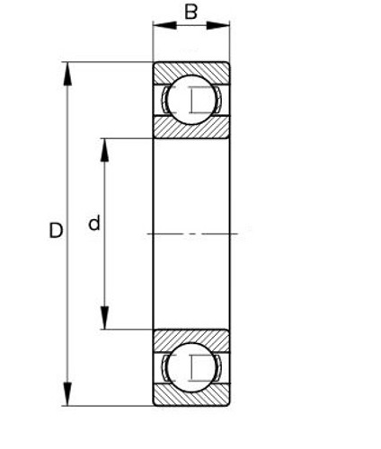 Skizze Rillenkugellager, einreihig, offen