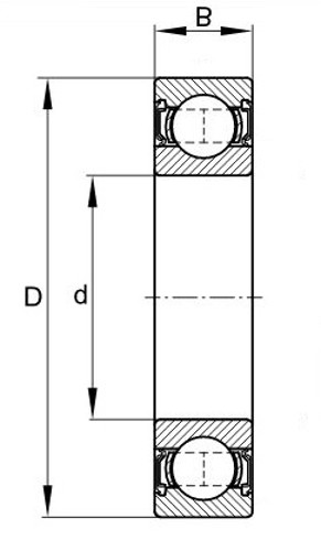 Skizze Rillenkugellager, einreihig, beideseitig Lippendichtung