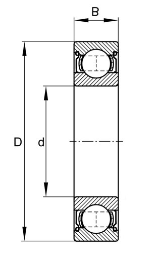 Skizze Rillenkugellager, einreihig, beidseitig Spaltdichtung