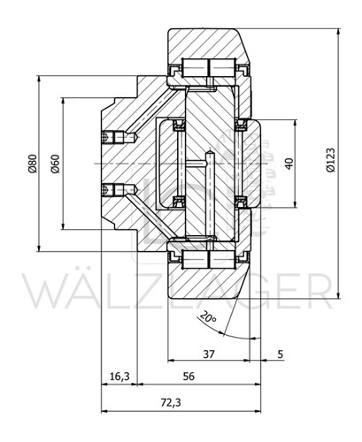 Skizze Gabelträgerrolle JUM60123 LC-Wälzlager