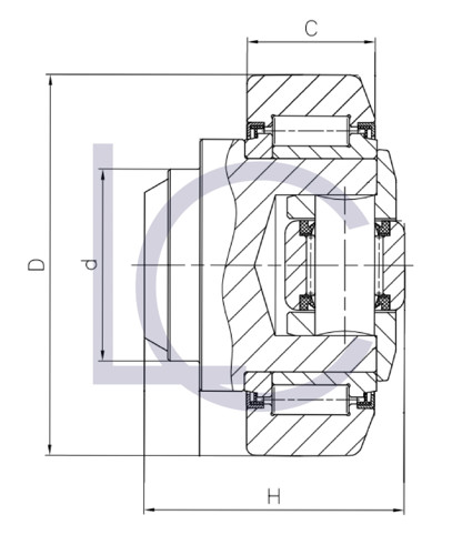 Skizze Kombirolle, Axialrolle einstellbar über Distanzscheiben am Axialrollenhalter MR0150 LC-Wälzlager