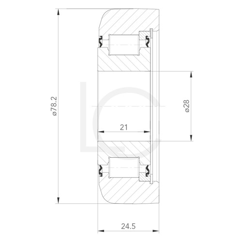 Skizze Stützrolle SICH0050 28x78.2x24.5 mm