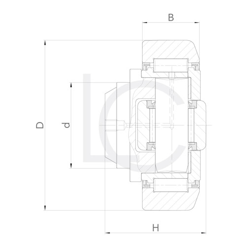 Skizze Kombirolle, Axialrolle fest MR0005 45x88.4x57 mm