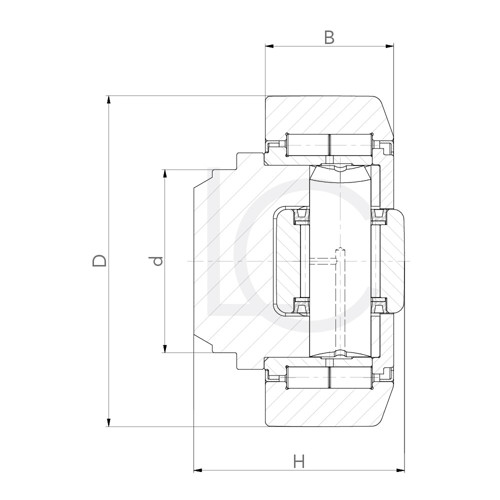 Skizze Kombirolle, Axialrolle fest MR1908 60x108.5x69 mm