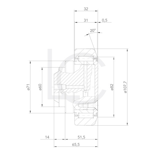 Skizze Kombirolle radial MR0117 60x107.7x65.5 mm