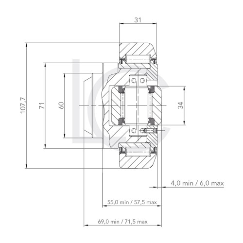 Skizze Kombirolle KRES108 60x107.7x69/71.5 mm