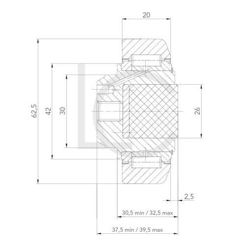 Skizze Kombirolle einstellbar MR0961.M1 30x62.5x37.5/39.5 mm