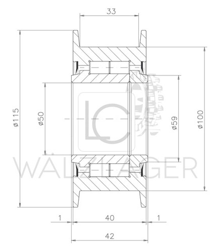 Skizze Kettenrolle FAN0055 50x100/115x42 mm