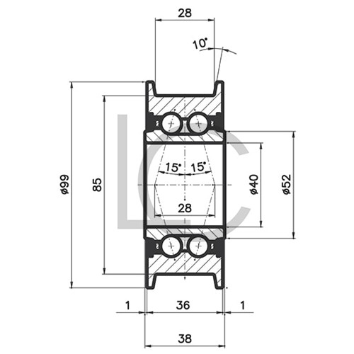 Skizze Ketten-Umlenkrolle MRS1238 40x85/99x38 mm