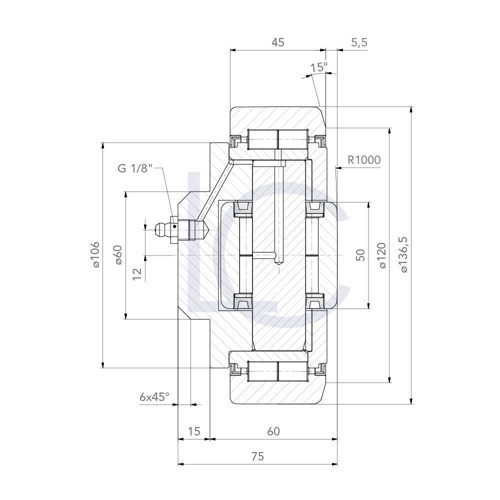 Zeichnung Kombirolle, Axialrolle fest MR3450.136.5 60x136.5x75 mm
