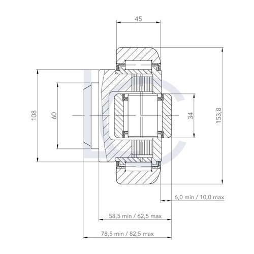 Zeichnung Kombirolle KRES153.8 60x153.8x78.5/82.5 mm