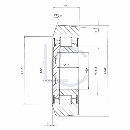 Zeichnung Hubmastrolle DAN0340 60x149x44 mm